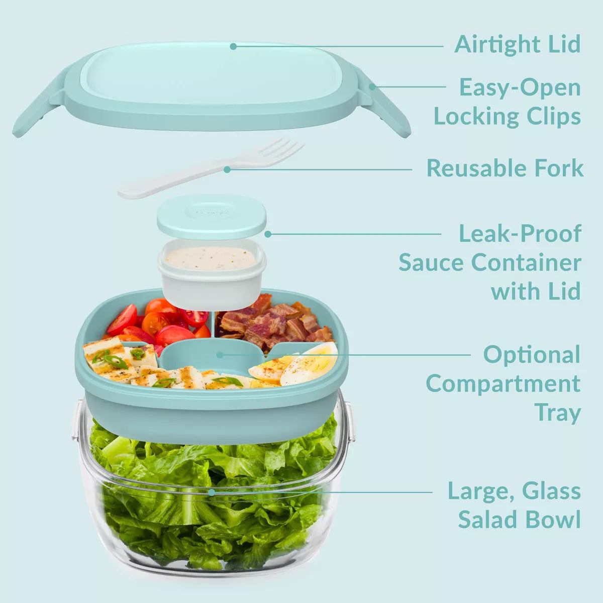 Bentgo 61Oz 6Pc Glass All in One Salad Container
