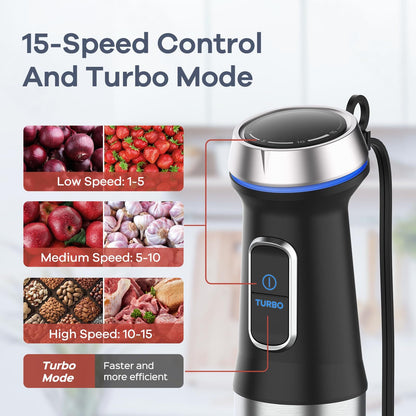 Immersion Blender 5 in 1 Hand Max 1000W Heavy Duty Motor 16 Speed Mode Handheld
