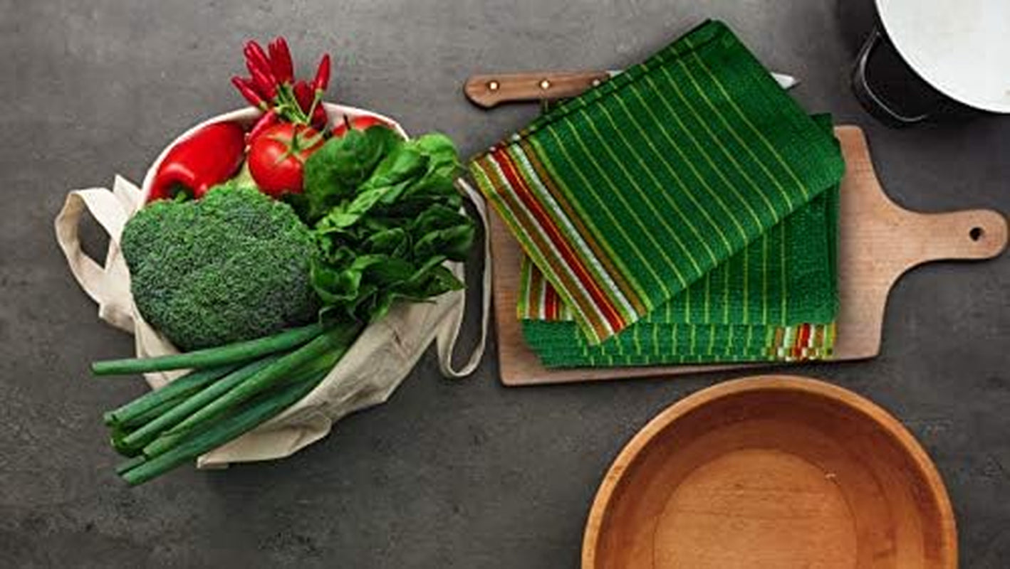 Kitchen Towels Waffle Stripes Dish Towels for Kitchen Leaf Green Set of 6 Kitchen Towels Highly Absorbent Cotton over Sized 20X30 in with Mitered Corners Kitchen Hand Tea Towels