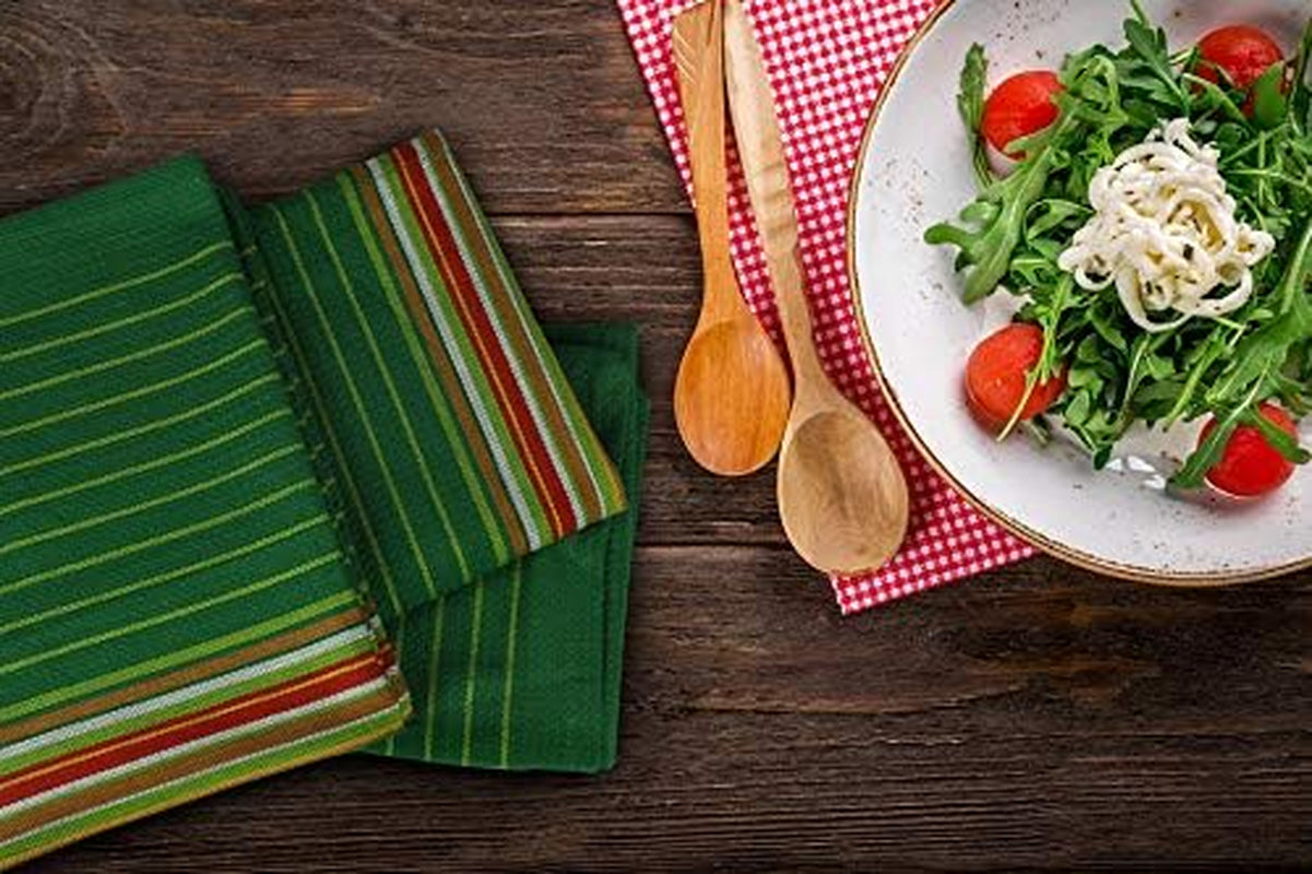Kitchen Towels Waffle Stripes Dish Towels for Kitchen Leaf Green Set of 6 Kitchen Towels Highly Absorbent Cotton over Sized 20X30 in with Mitered Corners Kitchen Hand Tea Towels