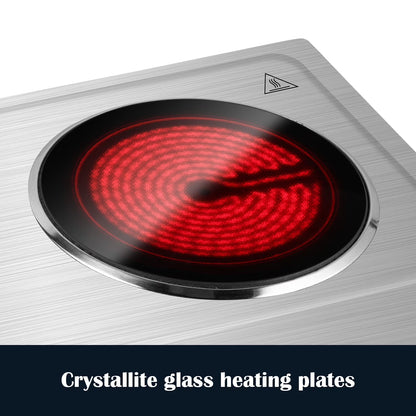 Double Hot Plate,  1800W Portable Ceramic – Dual Infrared Cooktop with Independent Controls, Stainless Steel & Glass Electric Burner for Countertop Cooking, Upgraded Silver Design