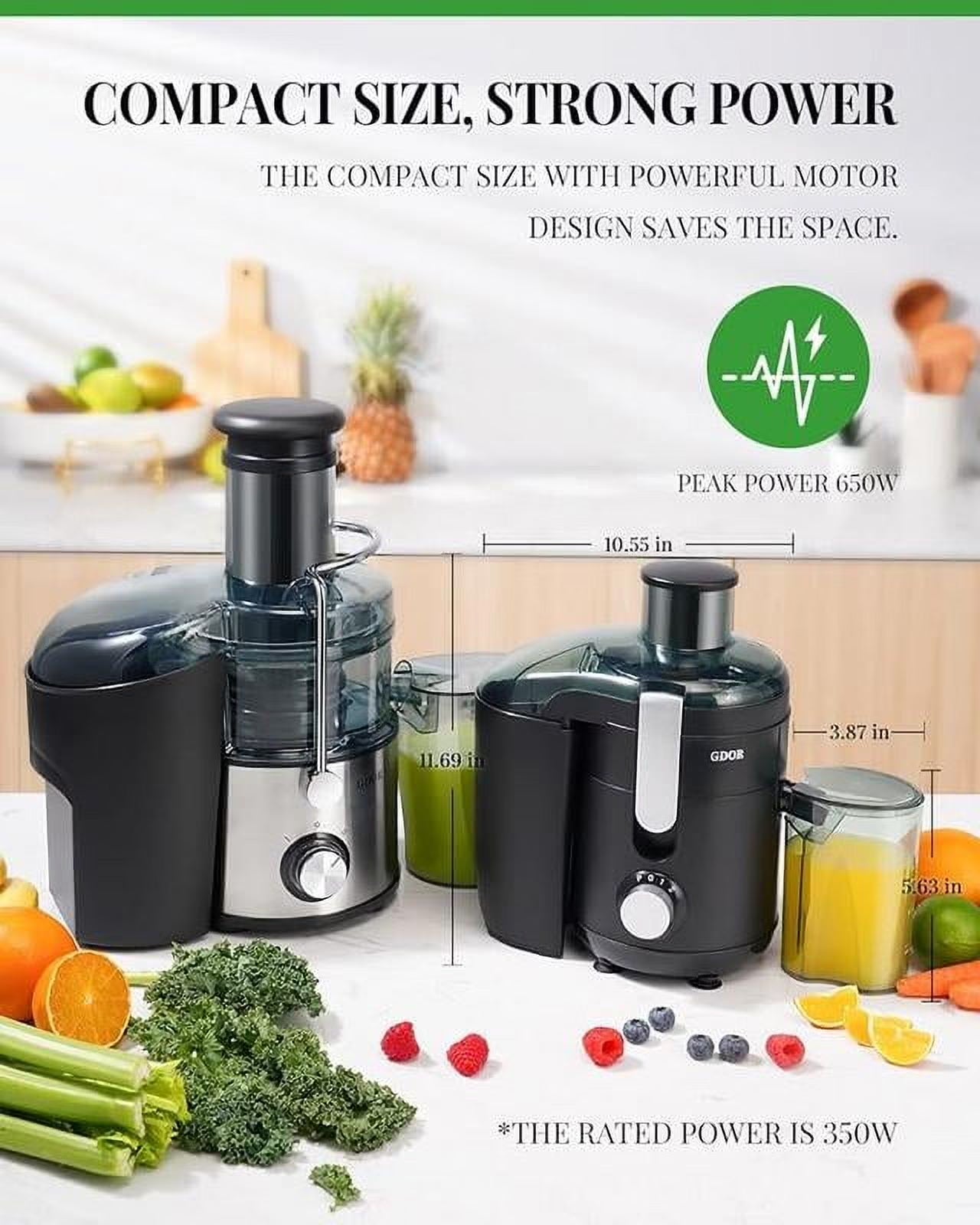 Kitchen Appliances Juicer Machine Dual Speeds Centrifugal Extractor, Titanium Enhanced Cut Disc, 2.5" Feedchute Juicer, Anti-Drip, Includes Cleaning Brush,Black