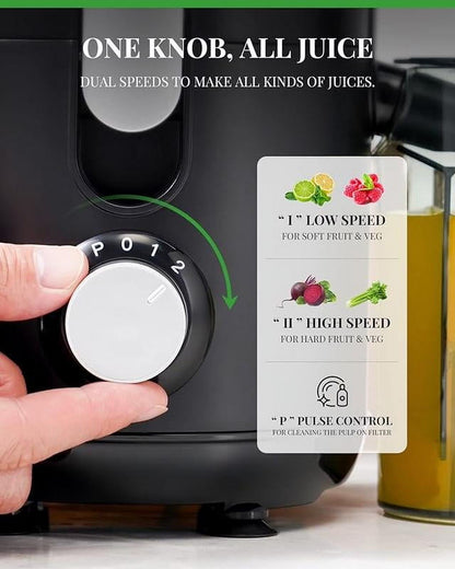 Kitchen Appliances Juicer Machine Dual Speeds Centrifugal Extractor, Titanium Enhanced Cut Disc, 2.5" Feedchute Juicer, Anti-Drip, Includes Cleaning Brush,Black