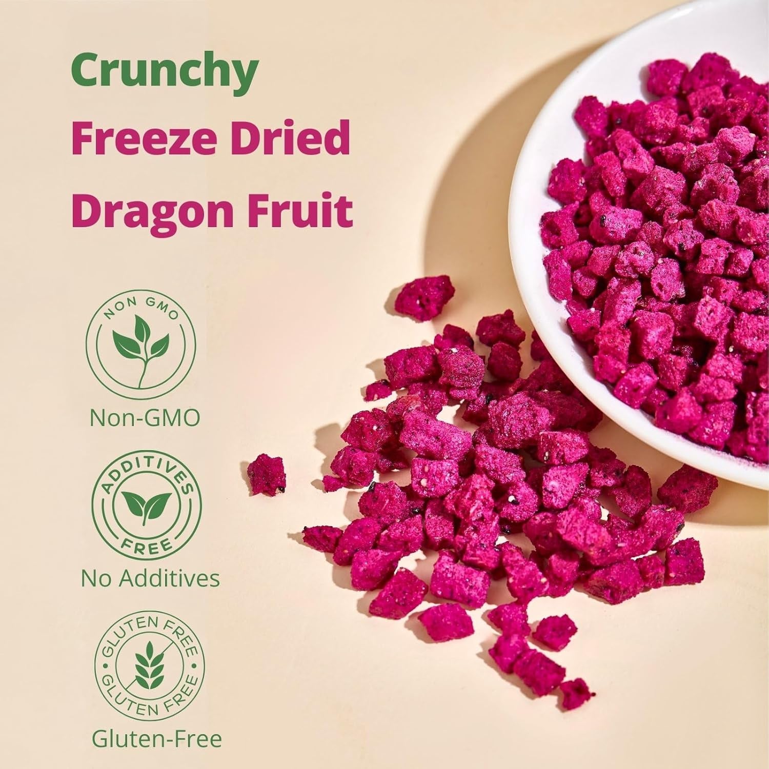 Freeze Dried Dragon Fruit Cubes – 4.23Oz (120G) 100% Red Dragon Fruit (Pitaya) C