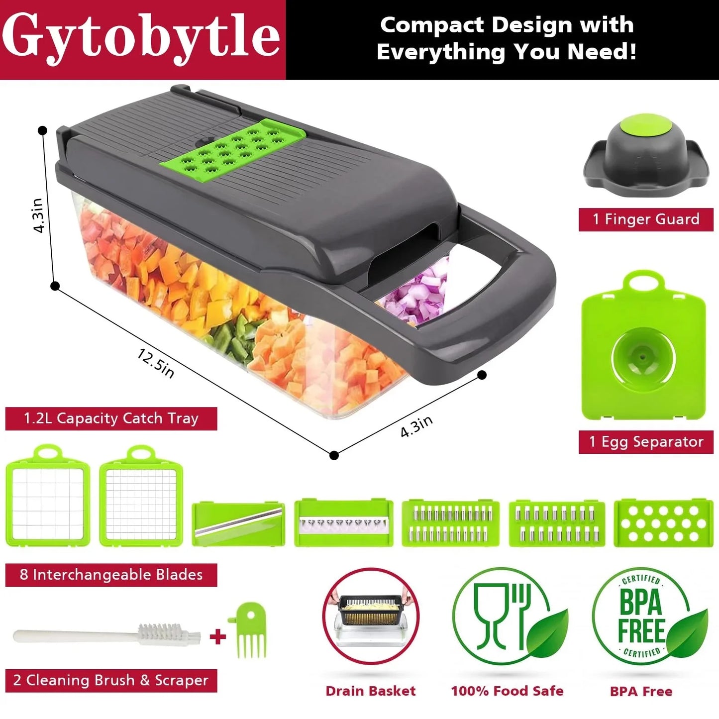 16-In-1 Food Dicer, Slicer, Shredder, Chopper for Vegetables with Stainless Steel Blades