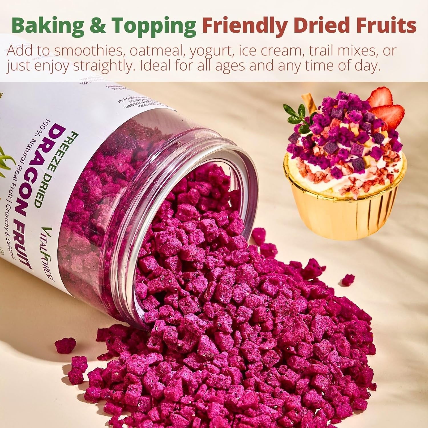 Freeze Dried Dragon Fruit Cubes – 4.23Oz (120G) 100% Red Dragon Fruit (Pitaya) C