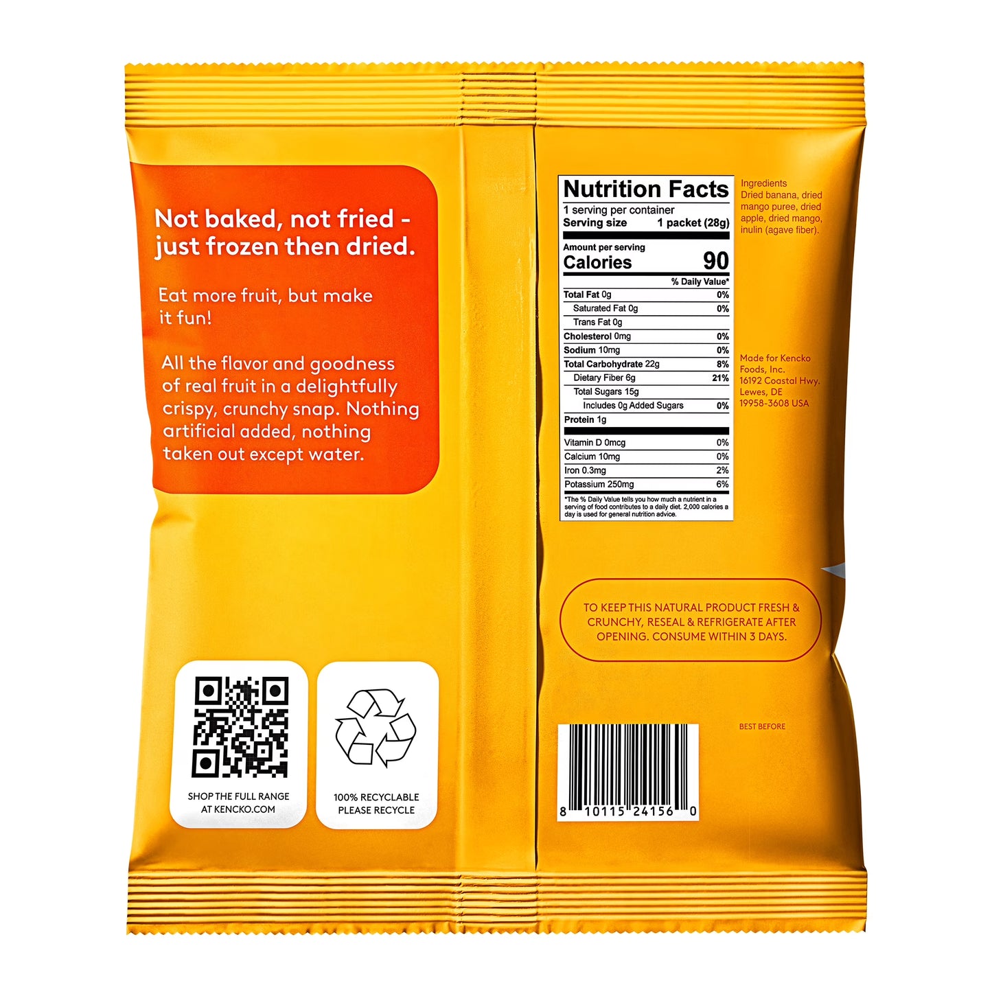 Bocaditos De Mango, Snacks De Fruta Liofilizada, Bolsa De 1 Oz