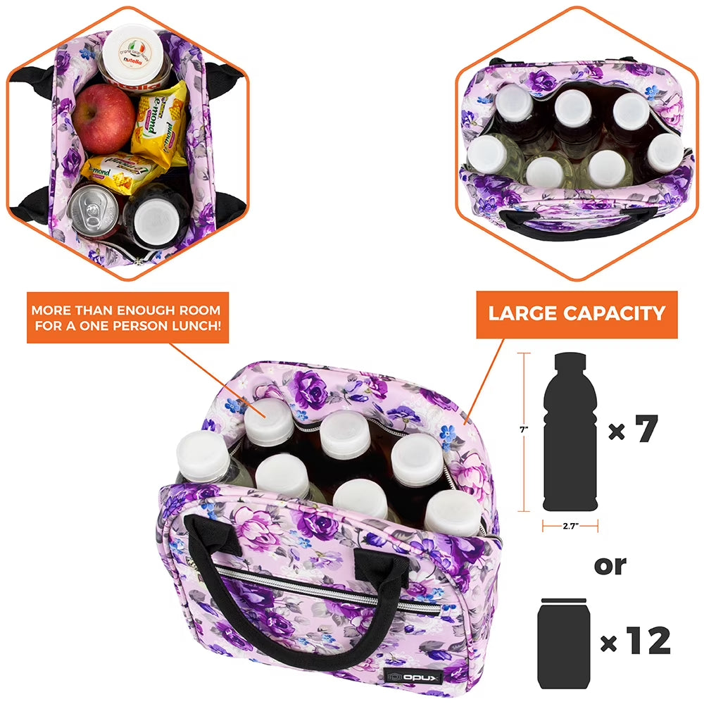 Insulated Lunch Box Women, Lunch Bag Tote Girls Kids Teen Adult, Cute Soft Lunch Cooler Container Work School, Reusable Thermal Food Meal Prep Organizer Lunch Pail Travel Beach, Floral Purple