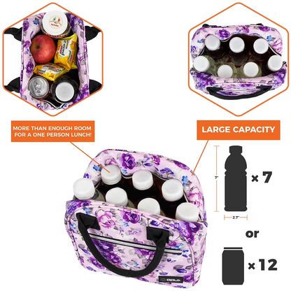 Insulated Lunch Box Women, Lunch Bag Tote Girls Kids Teen Adult, Cute Soft Lunch Cooler Container Work School, Reusable Thermal Food Meal Prep Organizer Lunch Pail Travel Beach, Floral Purple