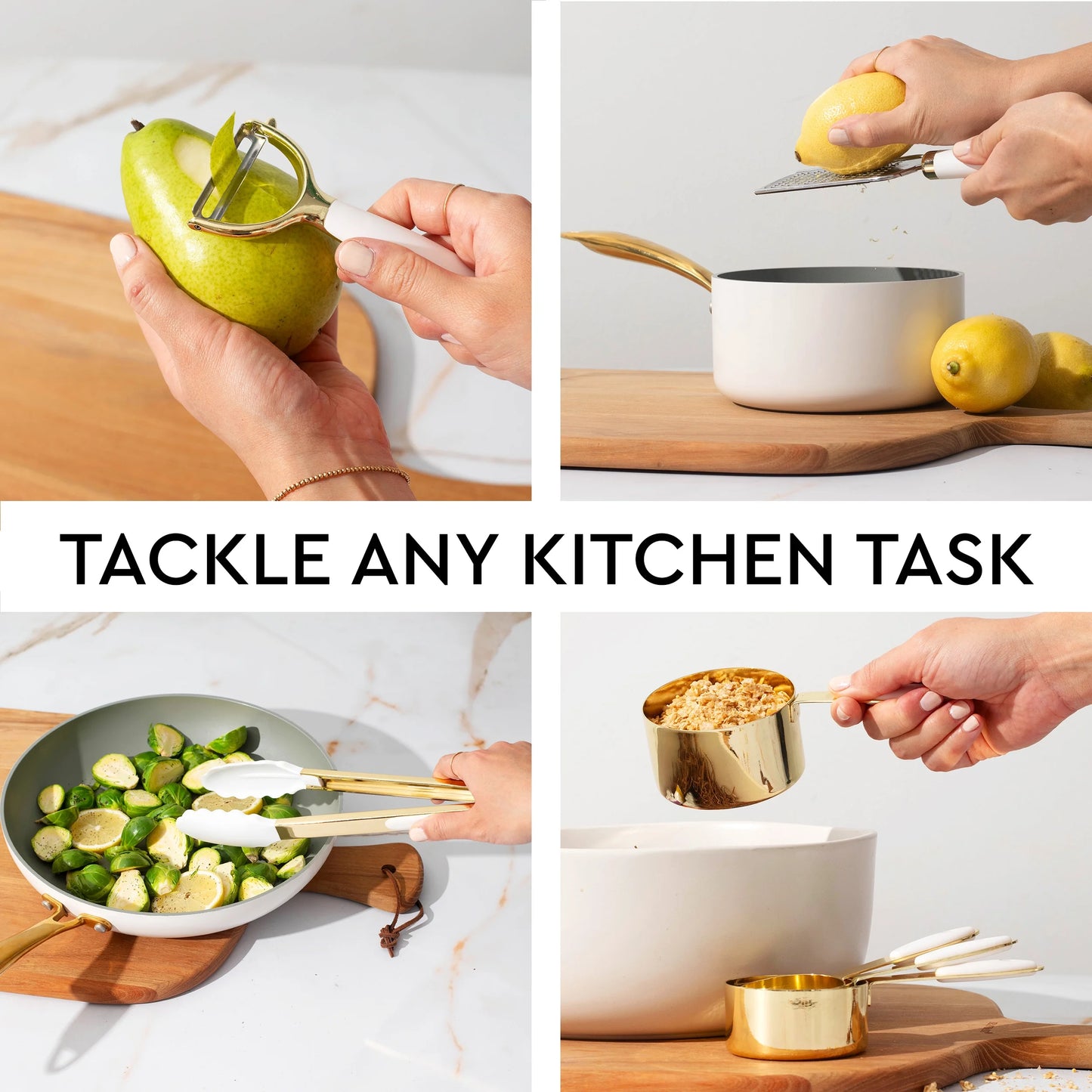 White and Gold Kitchen Utensils Set - 23 Piece Luxe White and Gold Kitchen Accessories Include Gold Measuring Cups and Spoons, White Silicone and Gold Cooking Utensils, White and Gold Kitchen Tools