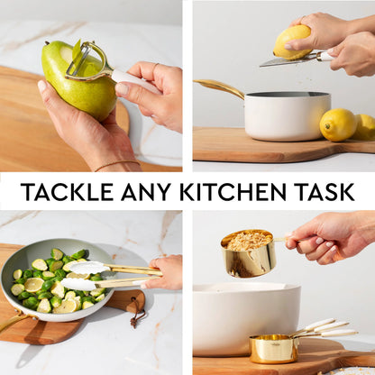 White and Gold Kitchen Utensils Set - 23 Piece Luxe White and Gold Kitchen Accessories Include Gold Measuring Cups and Spoons, White Silicone and Gold Cooking Utensils, White and Gold Kitchen Tools