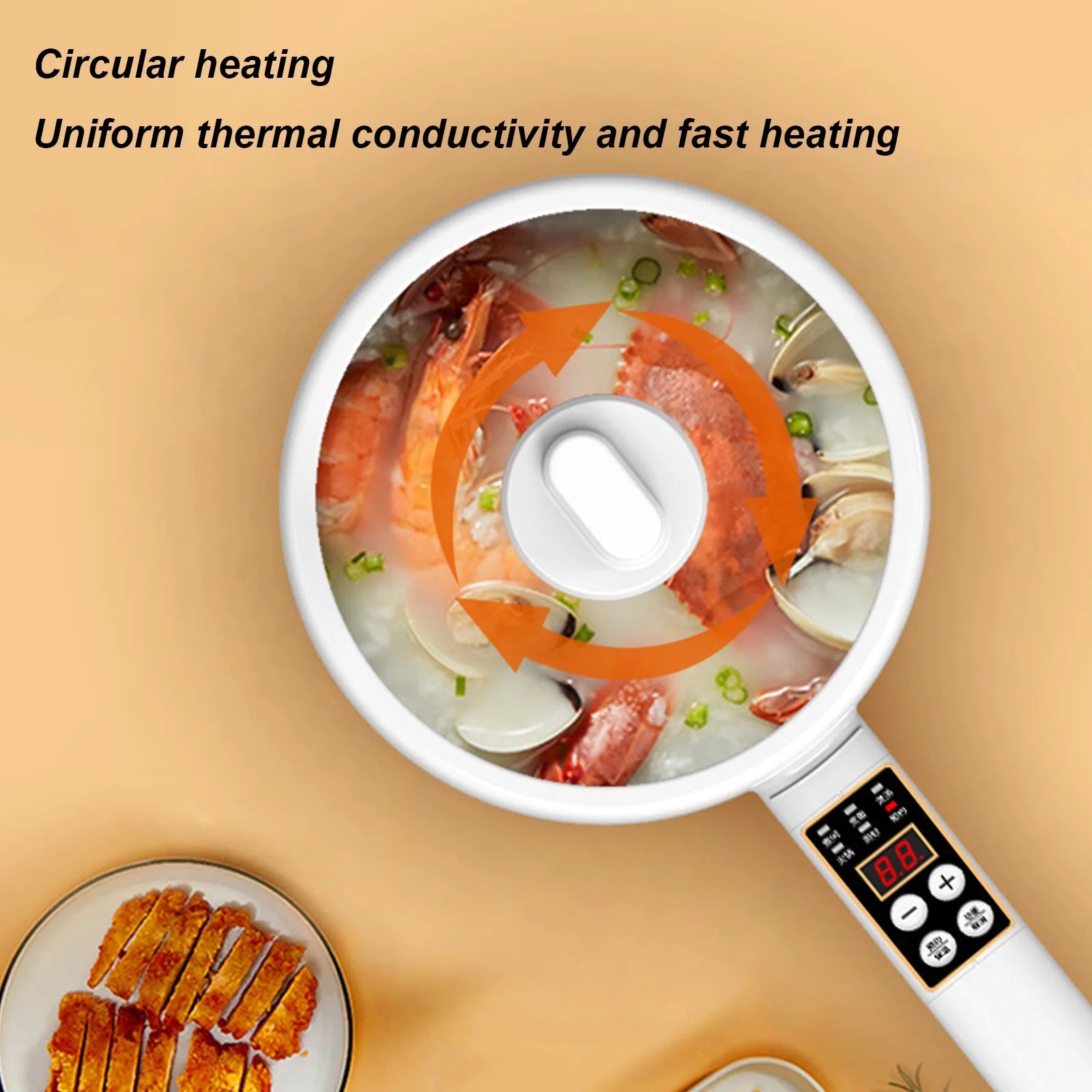 Wallfire Electric Hot Pot,2L Electric Cooker Steamer, Multifunctional Non-Stick Pan,Suitable for Ramen, Steak, Egg,Rice, Oatmeal, Soup Smart Button,White