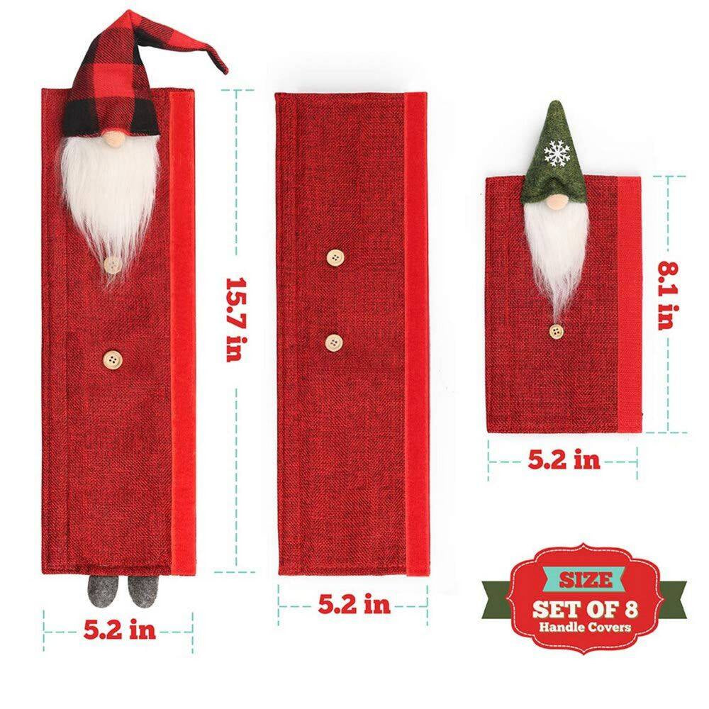 8-Pack Gnome Christmas Kitchen Appliance Handle Covers, Red Burlap Kitchen Decor, Refrigerator Handle Covers Protector