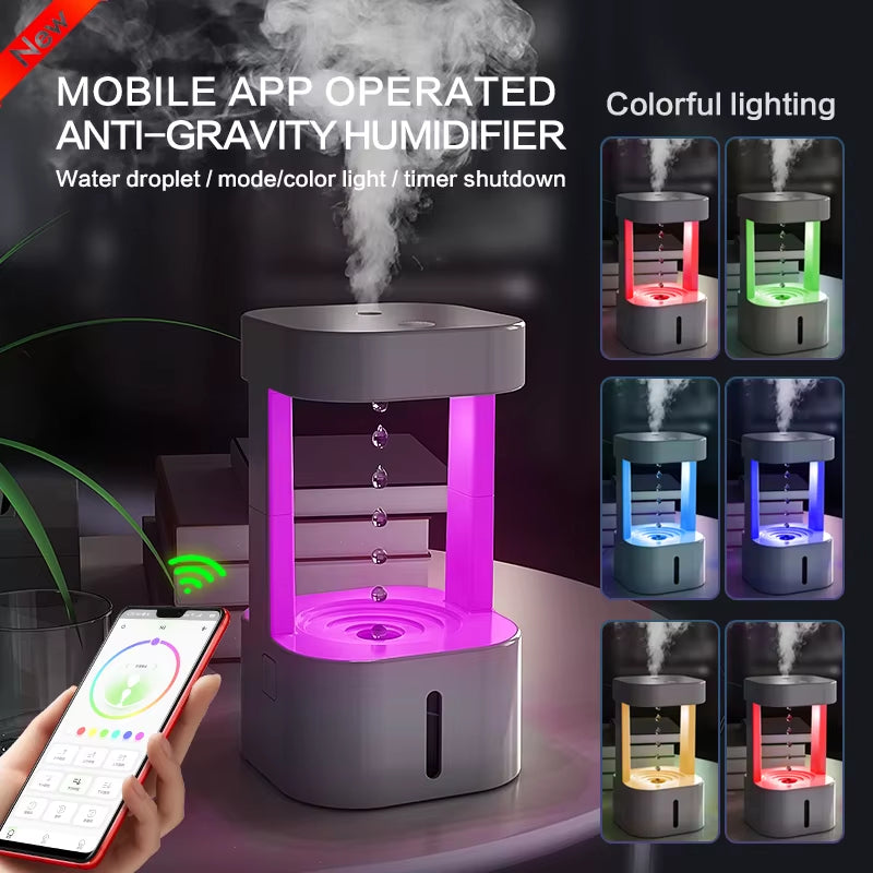 7 Color anti Gravity Humidifier 580Ml Levitating Water Drip Desk Mini Rain Humidifier Cool Mist Aroma Diffuser for Bedroom