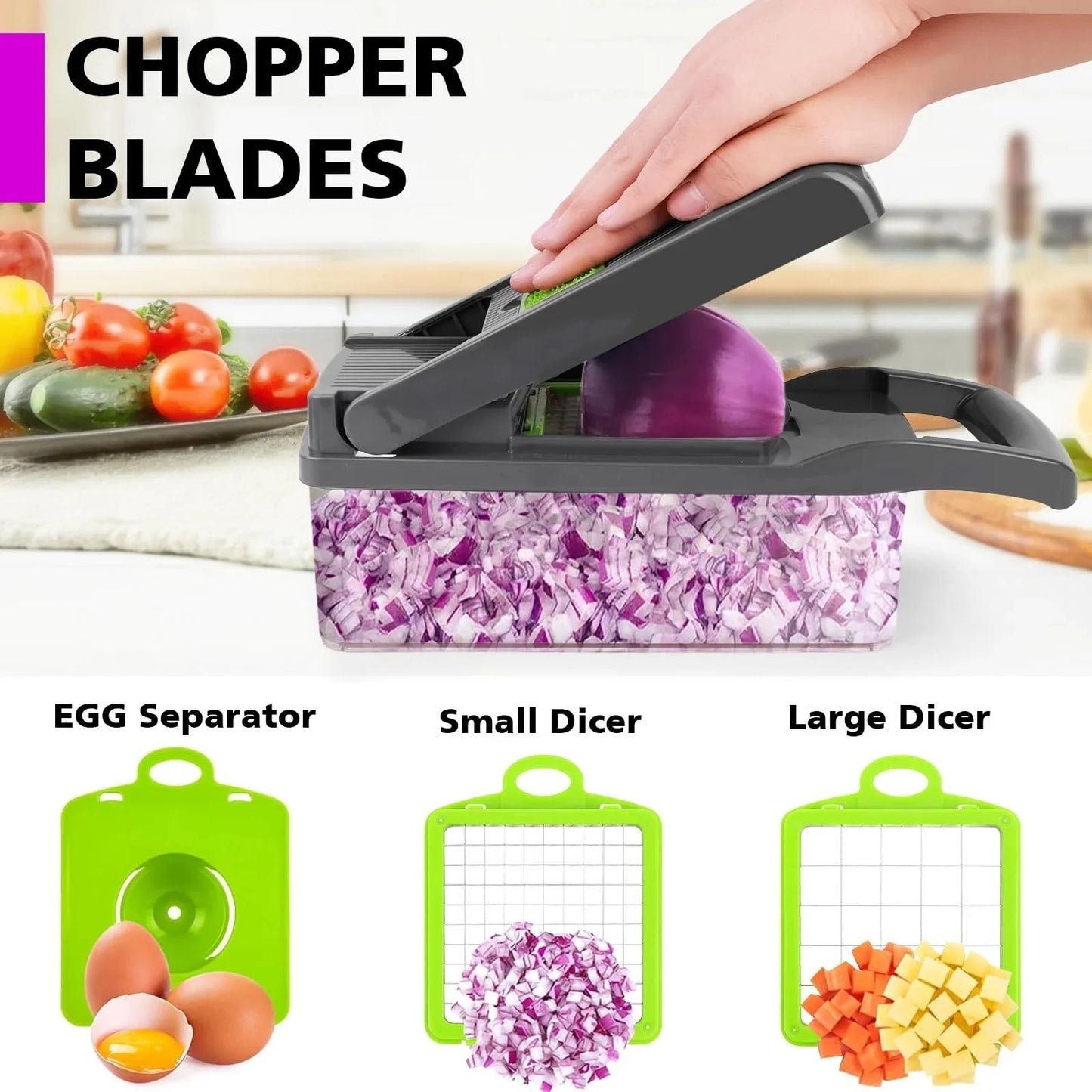 16-In-1 Food Dicer, Slicer, Shredder, Chopper for Vegetables with Stainless Steel Blades
