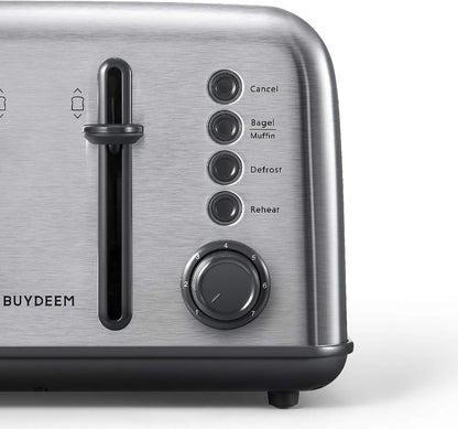 DT640 4-Slice Toaster, Extra Wide Slots, Retro Stainless Steel with High Lift Lever, Bagel and Muffin Function, Removal Crumb Tray, 7-Shade Settings,Stainless Steel