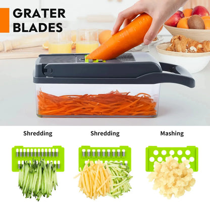 16-In-1 Food Dicer, Slicer, Shredder, Chopper for Vegetables with Stainless Steel Blades