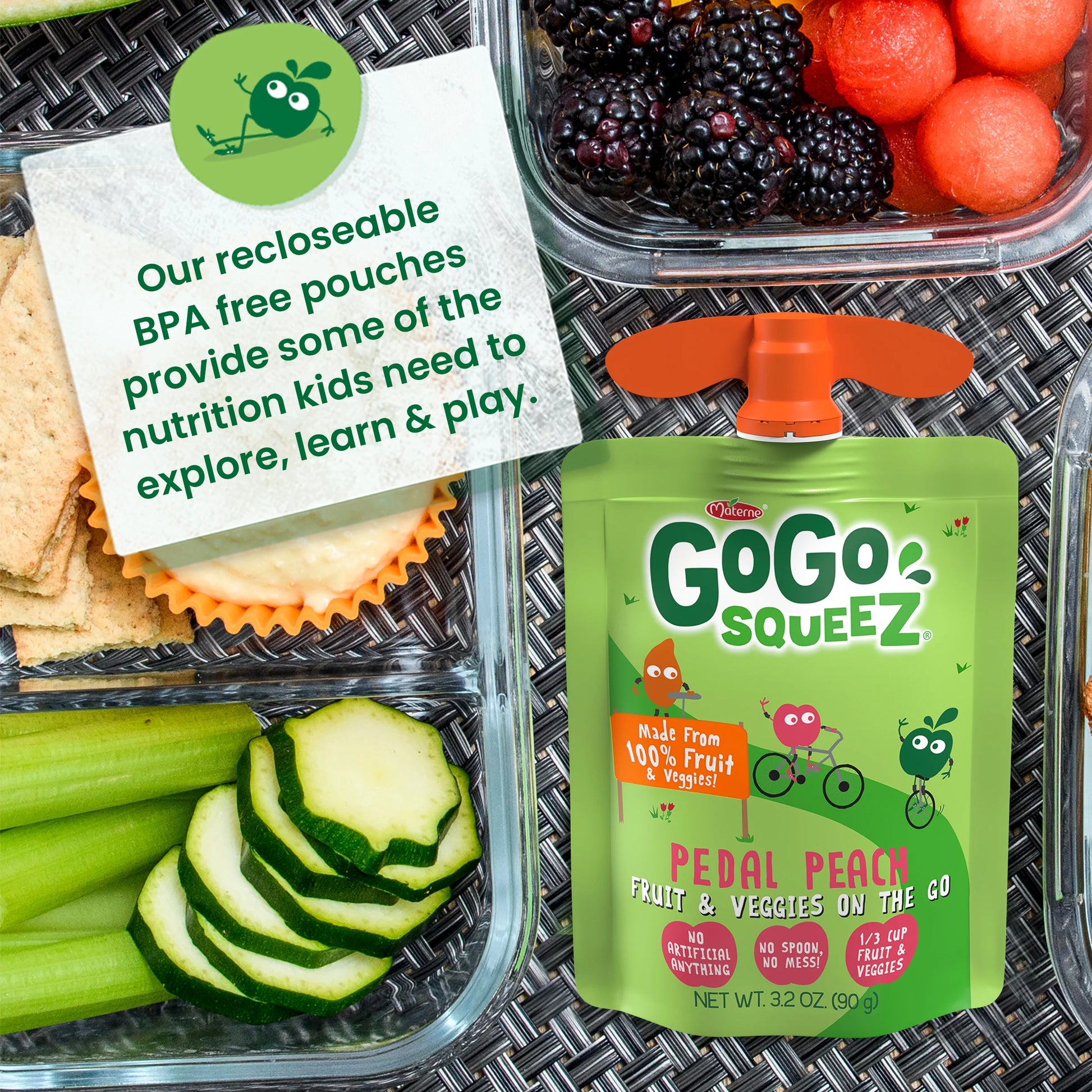 Fruit & Veggiez Applesauce and Puree Variety Pack, Boulder Berry and Pedal Peach Snack Pouches Variety Pack, 3.2 Oz, 40 Pack