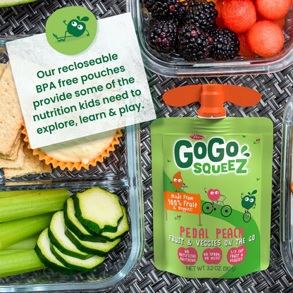 Fruit & Veggiez Applesauce and Puree Variety Pack, Boulder Berry and Pedal Peach Snack Pouches Variety Pack, 3.2 Oz, 40 Pack