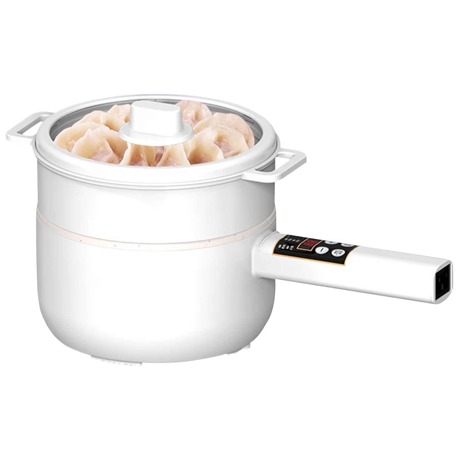 Wallfire Electric Hot Pot,2L Electric Cooker Steamer, Multifunctional Non-Stick Pan,Suitable for Ramen, Steak, Egg,Rice, Oatmeal, Soup Smart Button,White