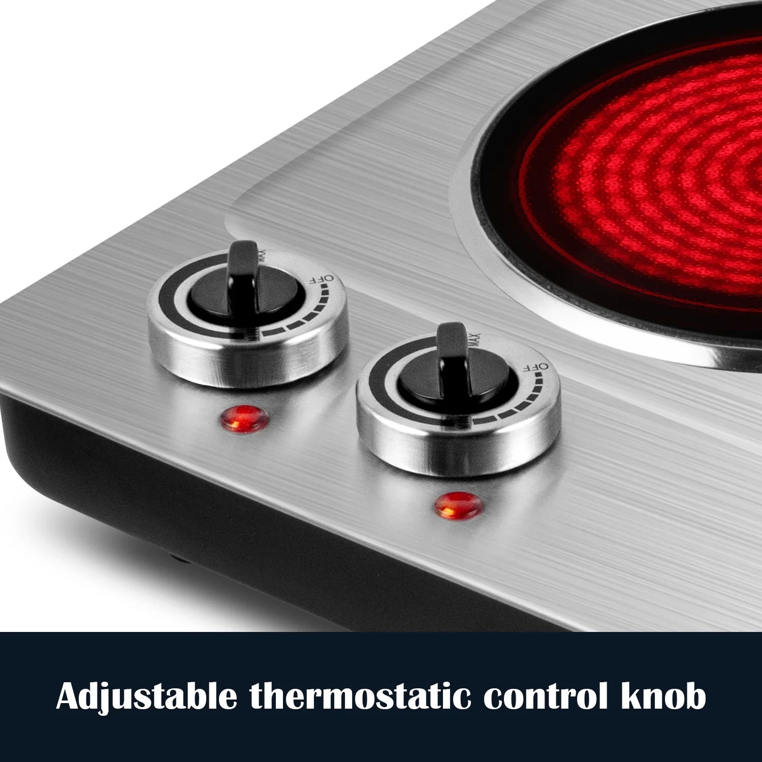 Double Hot Plate,  1800W Portable Ceramic – Dual Infrared Cooktop with Independent Controls, Stainless Steel & Glass Electric Burner for Countertop Cooking, Upgraded Silver Design