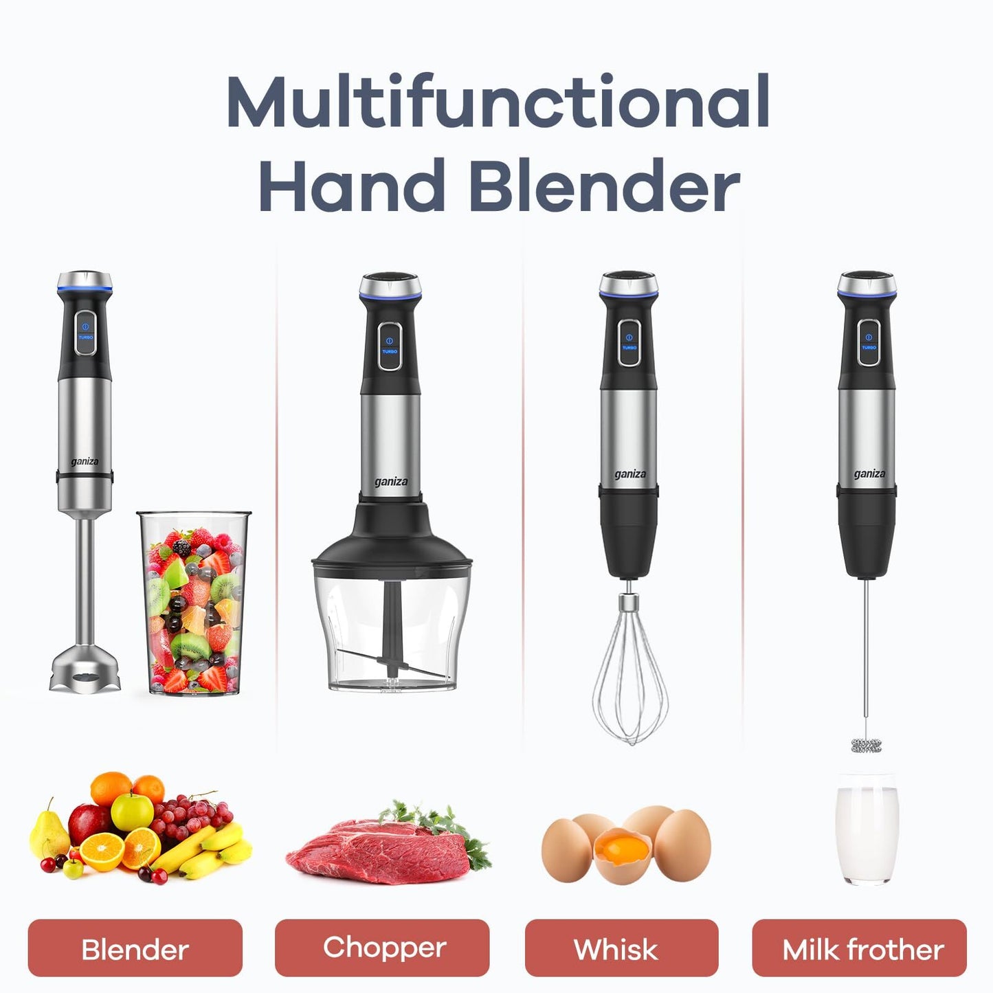 Immersion Blender 5 in 1 Hand Max 1000W Heavy Duty Motor 16 Speed Mode Handheld