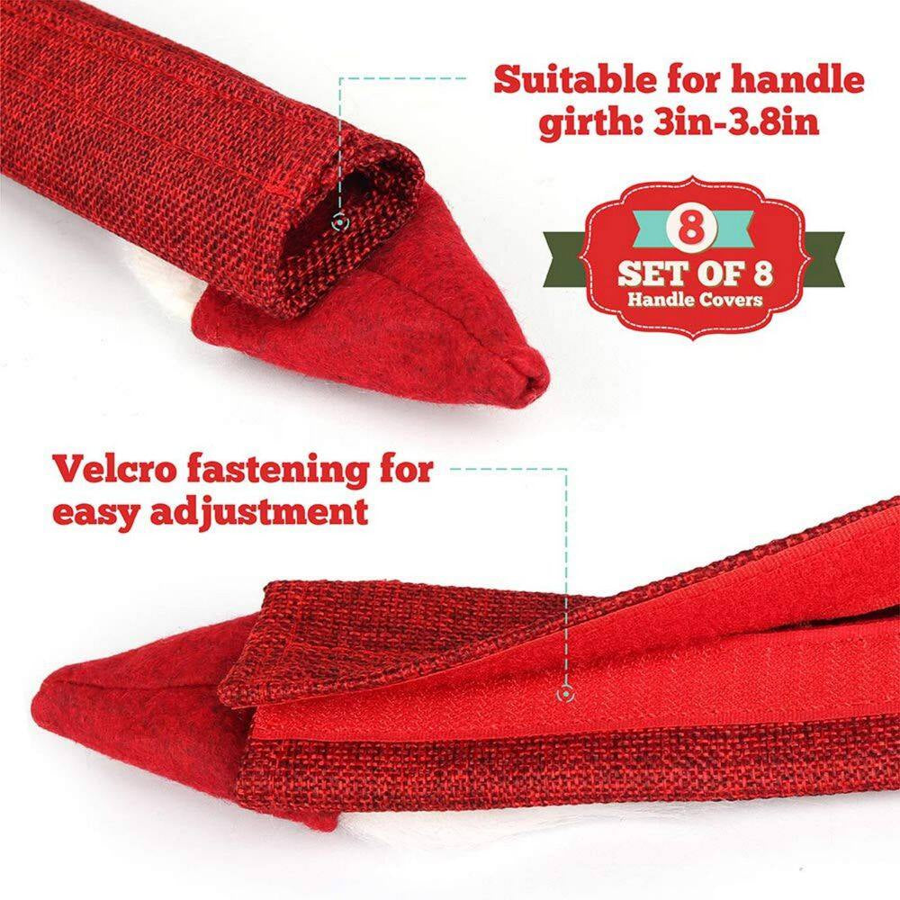 8-Pack Gnome Christmas Kitchen Appliance Handle Covers, Red Burlap Kitchen Decor, Refrigerator Handle Covers Protector