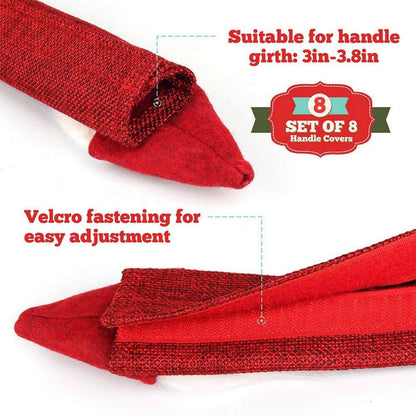8-Pack Gnome Christmas Kitchen Appliance Handle Covers, Red Burlap Kitchen Decor, Refrigerator Handle Covers Protector
