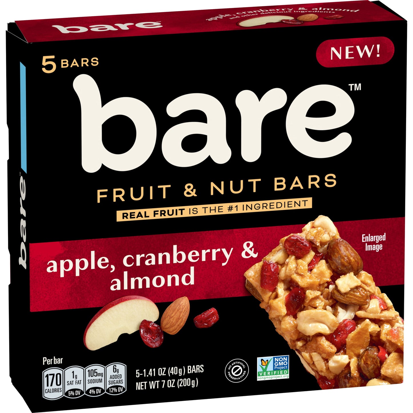 Bare Fruit & Nut Bars, Apple, Cranberry & Almond, 1.41 Oz, 5 Count