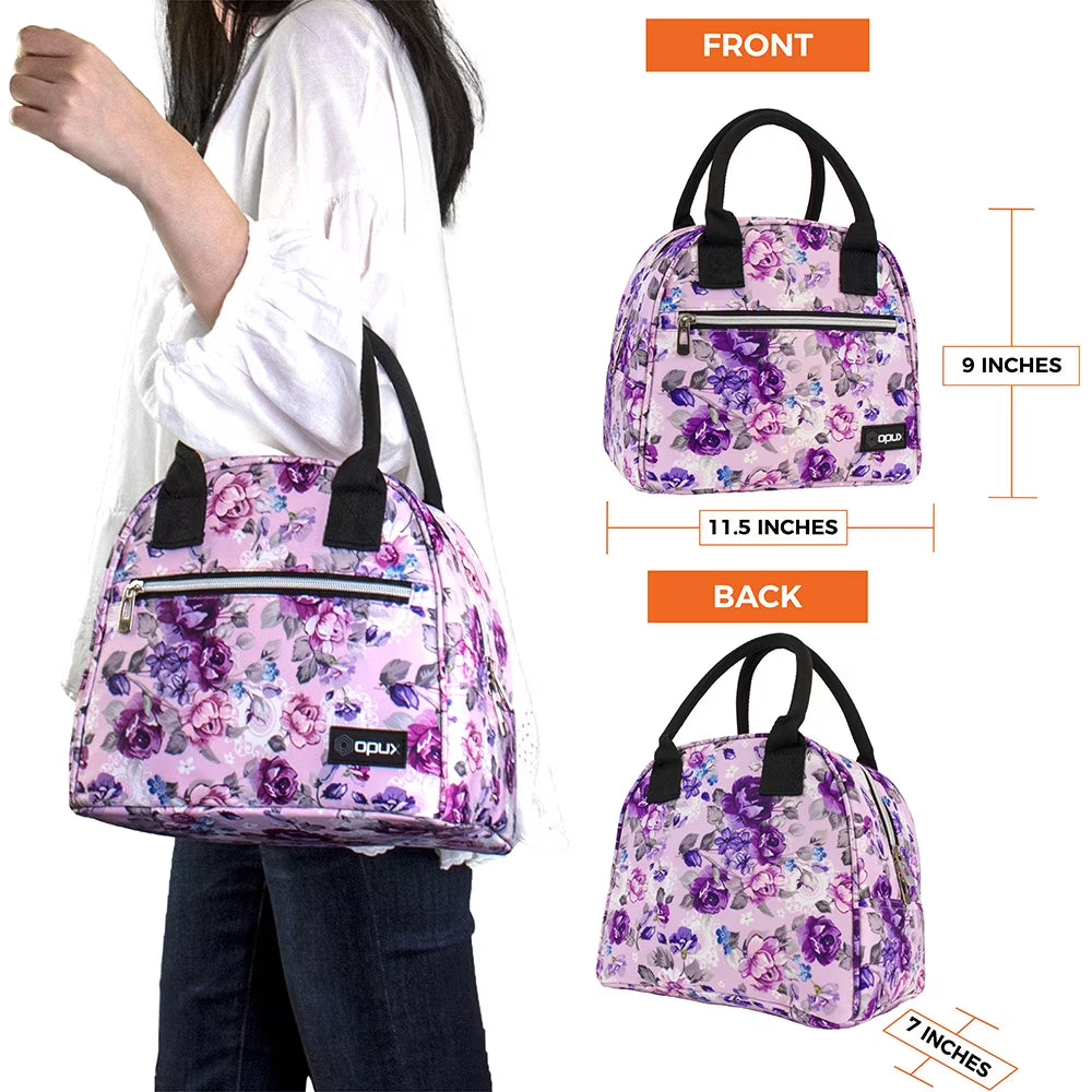 Insulated Lunch Box Women, Lunch Bag Tote Girls Kids Teen Adult, Cute Soft Lunch Cooler Container Work School, Reusable Thermal Food Meal Prep Organizer Lunch Pail Travel Beach, Floral Purple