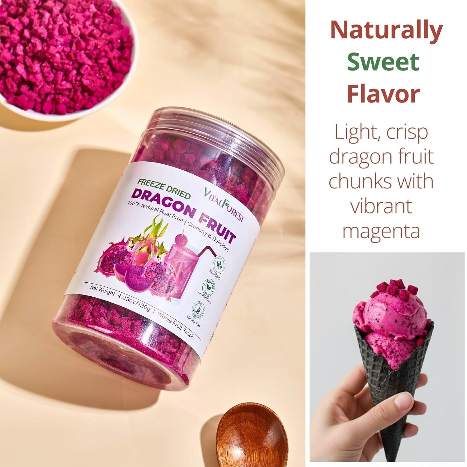 Freeze Dried Dragon Fruit Cubes – 4.23Oz (120G) 100% Red Dragon Fruit (Pitaya) C