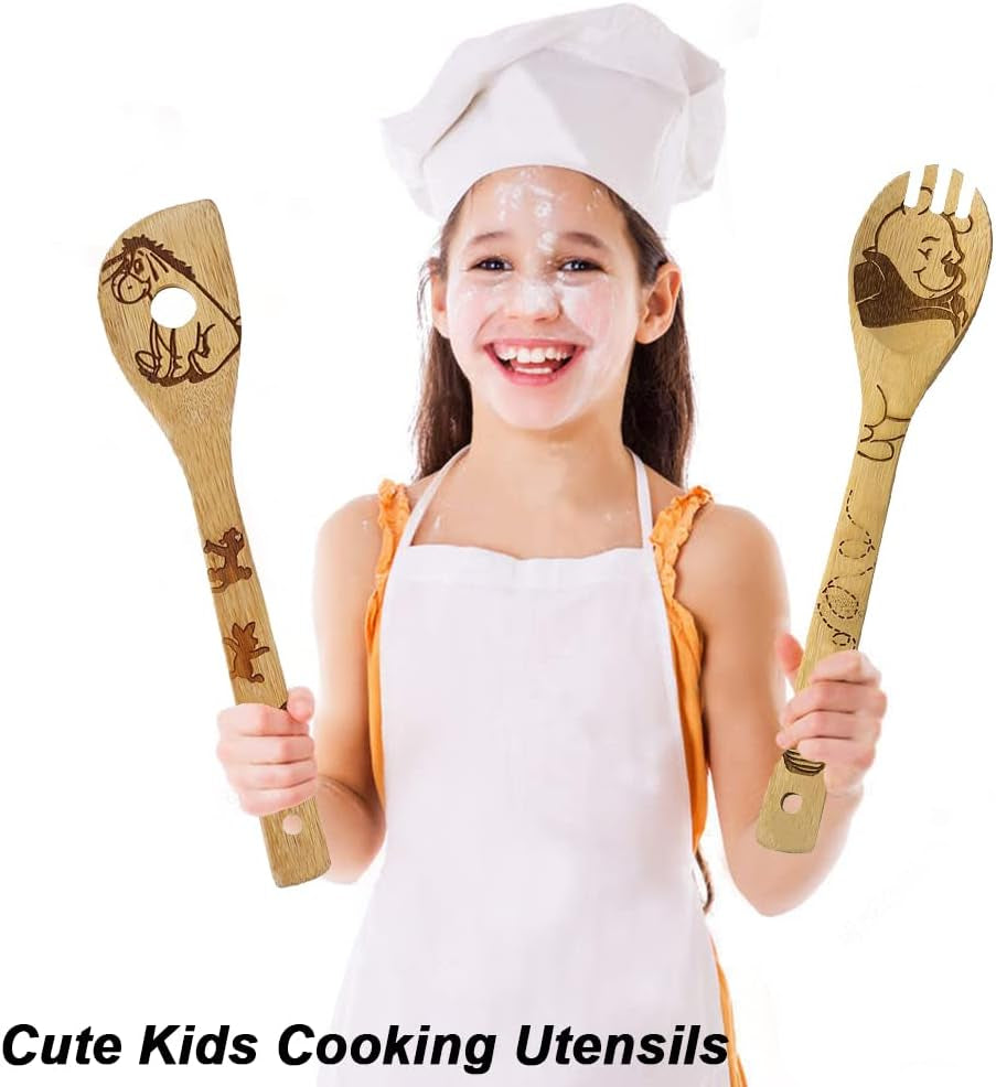 5 Cartoon Wooden Spoons for Cooking - Mom Birthday Gifts,Winnie Bear Gifts,Winnie the Bear Kitchen Accessories,Cute Tiger Spatula for Kitchen Decor,Mothers Day Gifts for Mom from Daughter,Son