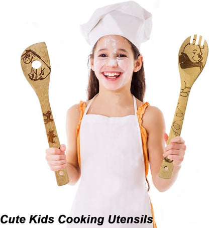 5 Cartoon Wooden Spoons for Cooking - Mom Birthday Gifts,Winnie Bear Gifts,Winnie the Bear Kitchen Accessories,Cute Tiger Spatula for Kitchen Decor,Mothers Day Gifts for Mom from Daughter,Son
