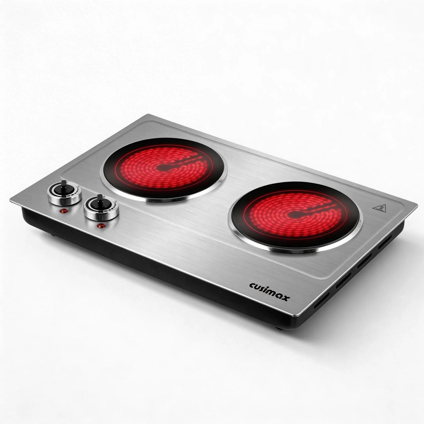 Double Hot Plate,  1800W Portable Ceramic – Dual Infrared Cooktop with Independent Controls, Stainless Steel & Glass Electric Burner for Countertop Cooking, Upgraded Silver Design