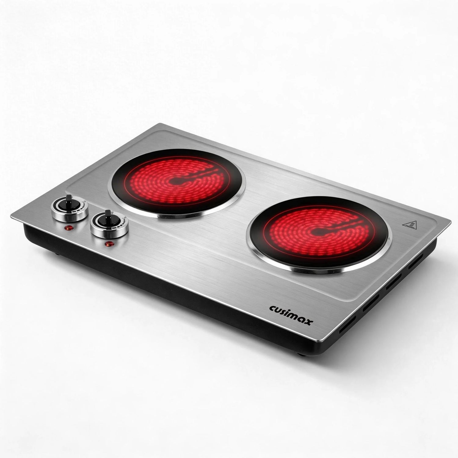 Double Hot Plate,  1800W Portable Ceramic – Dual Infrared Cooktop with Independent Controls, Stainless Steel & Glass Electric Burner for Countertop Cooking, Upgraded Silver Design