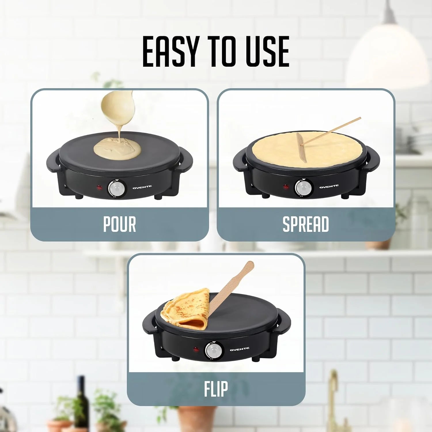 Electric Crepe Maker and Pancake Griddle Cooktop with 12" Nonstick Hot Plate, Black CRM1122B