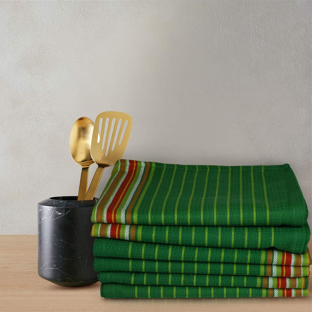 Kitchen Towels Waffle Stripes Dish Towels for Kitchen Leaf Green Set of 6 Kitchen Towels Highly Absorbent Cotton over Sized 20X30 in with Mitered Corners Kitchen Hand Tea Towels