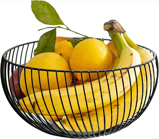 Metal Fruit Basket, Wire Fruit Basket Black Iron Fruit Holder Decorative Stand for Fruit Storage for Vegetable Snack Bread…