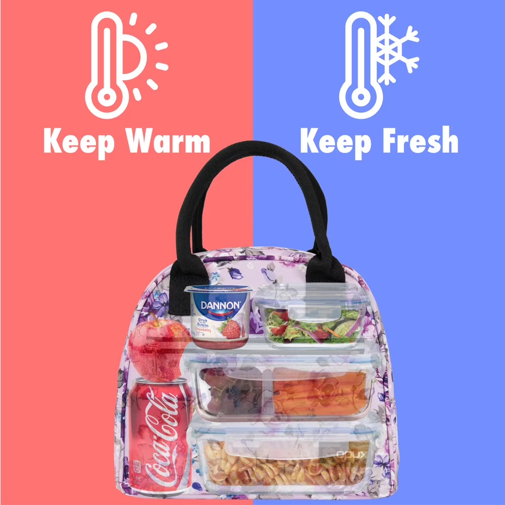 Insulated Lunch Box Women, Lunch Bag Tote Girls Kids Teen Adult, Cute Soft Lunch Cooler Container Work School, Reusable Thermal Food Meal Prep Organizer Lunch Pail Travel Beach, Floral Purple