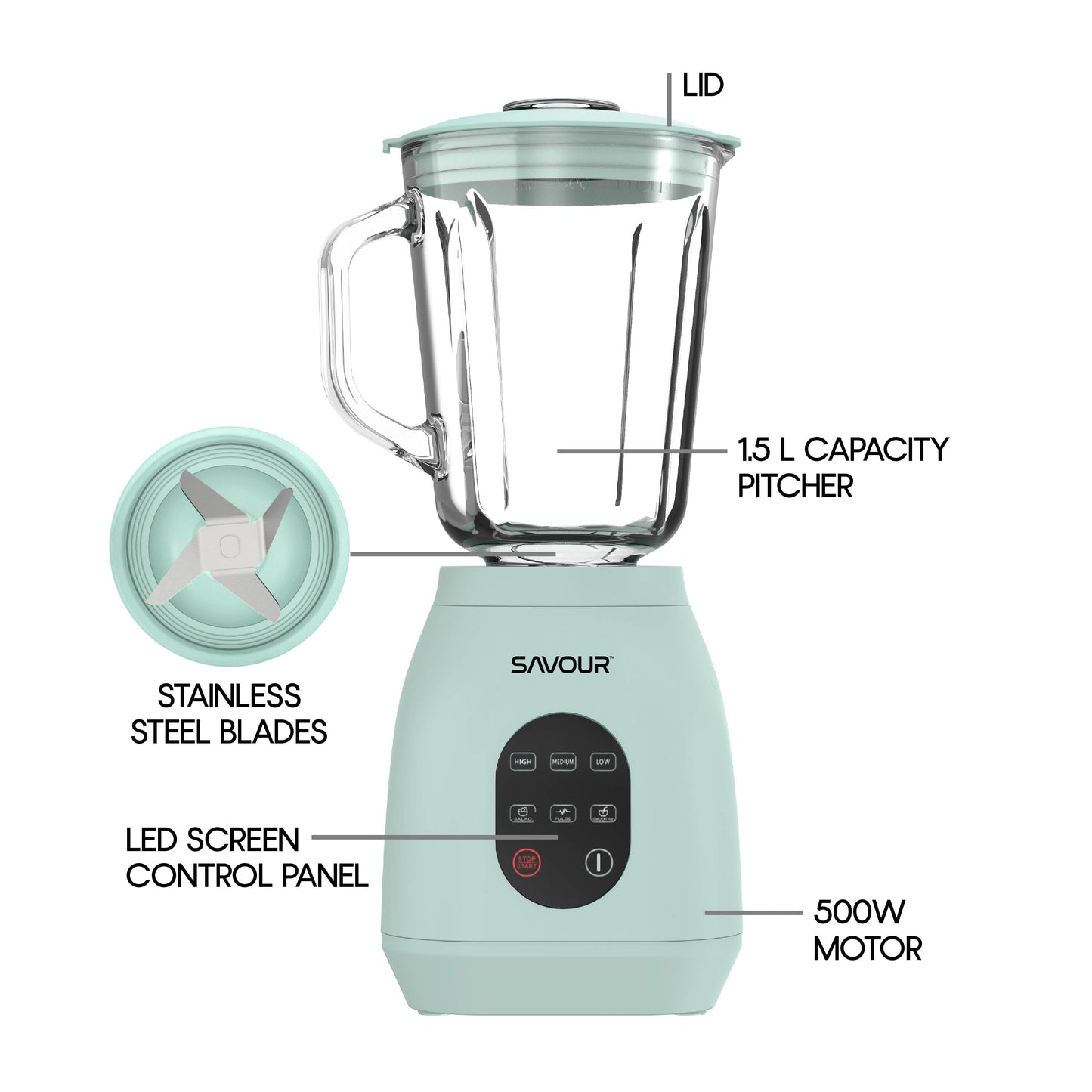 Savour by  500W Touchscreen Smoothie Blender – 50Oz Ice Crushing Countertop Blender for Smoothies, Sauces, Cocktails and More