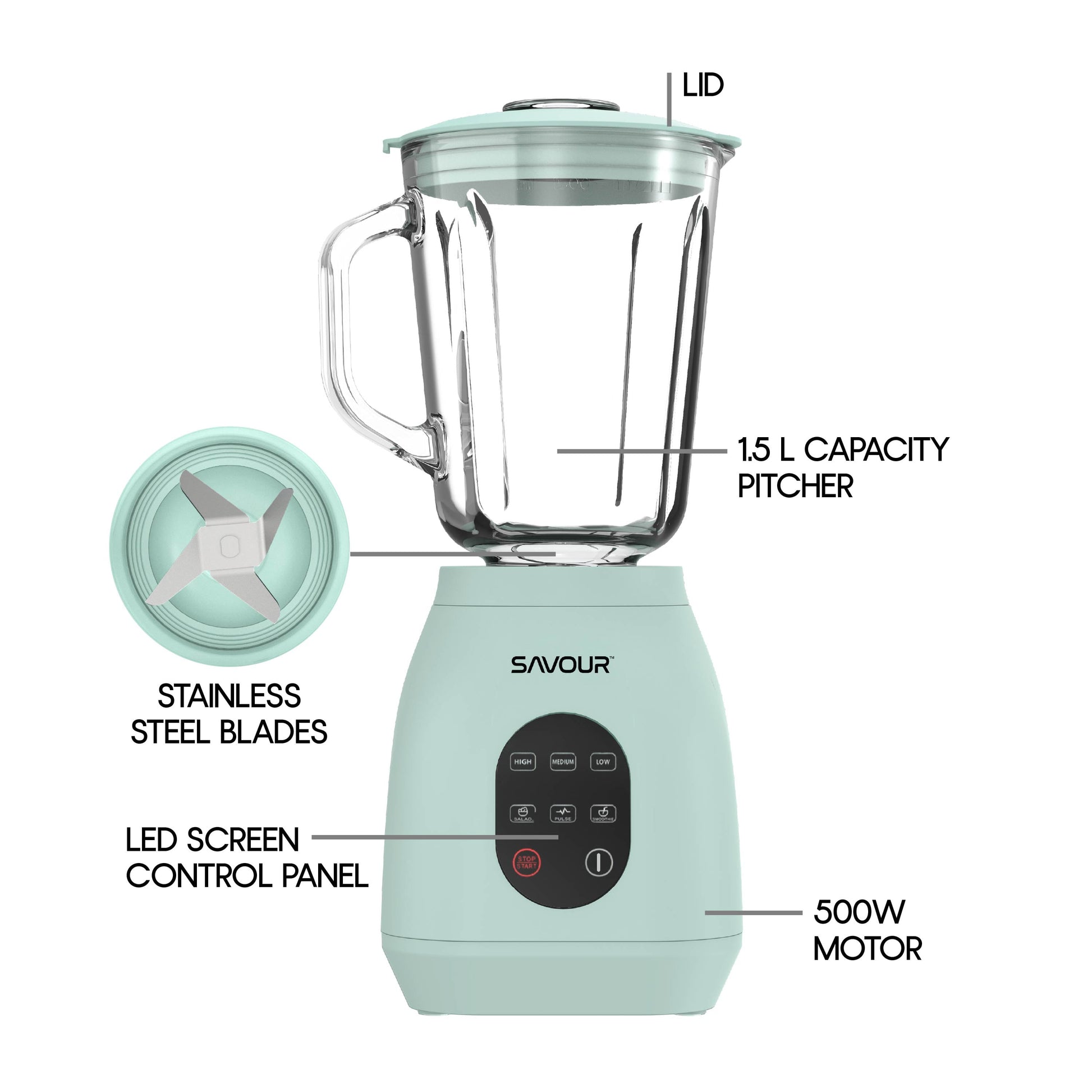 Savour by  500W Touchscreen Smoothie Blender – 50Oz Ice Crushing Countertop Blender for Smoothies, Sauces, Cocktails and More