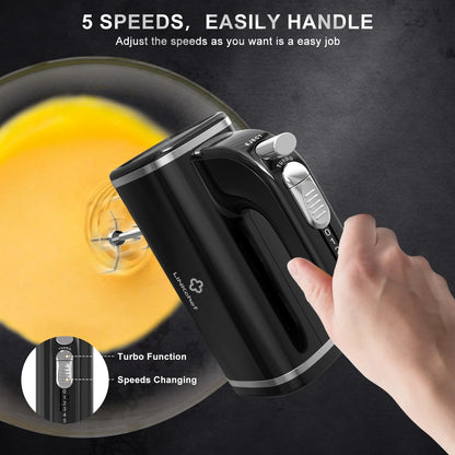 Hand Mixer, 450W Turbo Electric Handheld Mixer, 5 Speed Electric Mixers for Kitchen (Black)