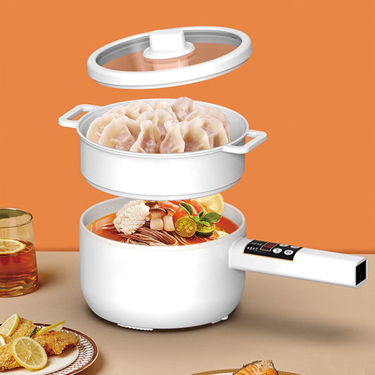 Wallfire Electric Hot Pot,2L Electric Cooker Steamer, Multifunctional Non-Stick Pan,Suitable for Ramen, Steak, Egg,Rice, Oatmeal, Soup Smart Button,White