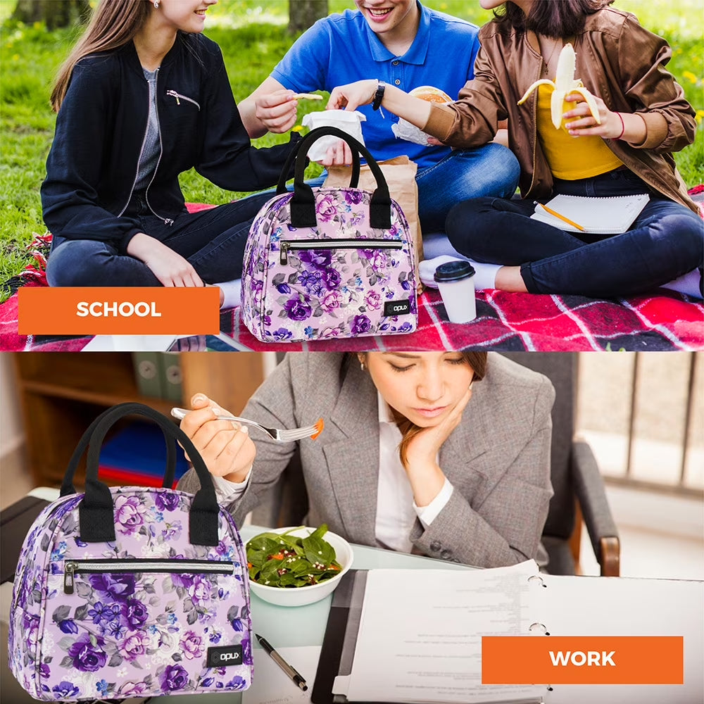 Insulated Lunch Box Women, Lunch Bag Tote Girls Kids Teen Adult, Cute Soft Lunch Cooler Container Work School, Reusable Thermal Food Meal Prep Organizer Lunch Pail Travel Beach, Floral Purple