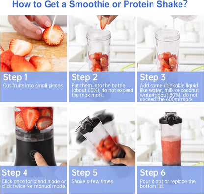 Personal Portable Blender, Small Kitchen Appliances Blender Cup for Shakes and Smoothies Rechargeable Shaker Bottle, 20Oz
