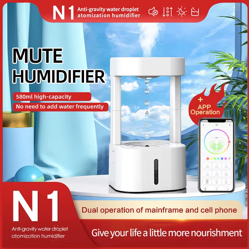 7 Color anti Gravity Humidifier 580Ml Levitating Water Drip Desk Mini Rain Humidifier Cool Mist Aroma Diffuser for Bedroom