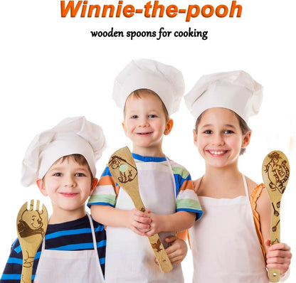 5 Cartoon Wooden Spoons for Cooking - Mom Birthday Gifts,Winnie Bear Gifts,Winnie the Bear Kitchen Accessories,Cute Tiger Spatula for Kitchen Decor,Mothers Day Gifts for Mom from Daughter,Son