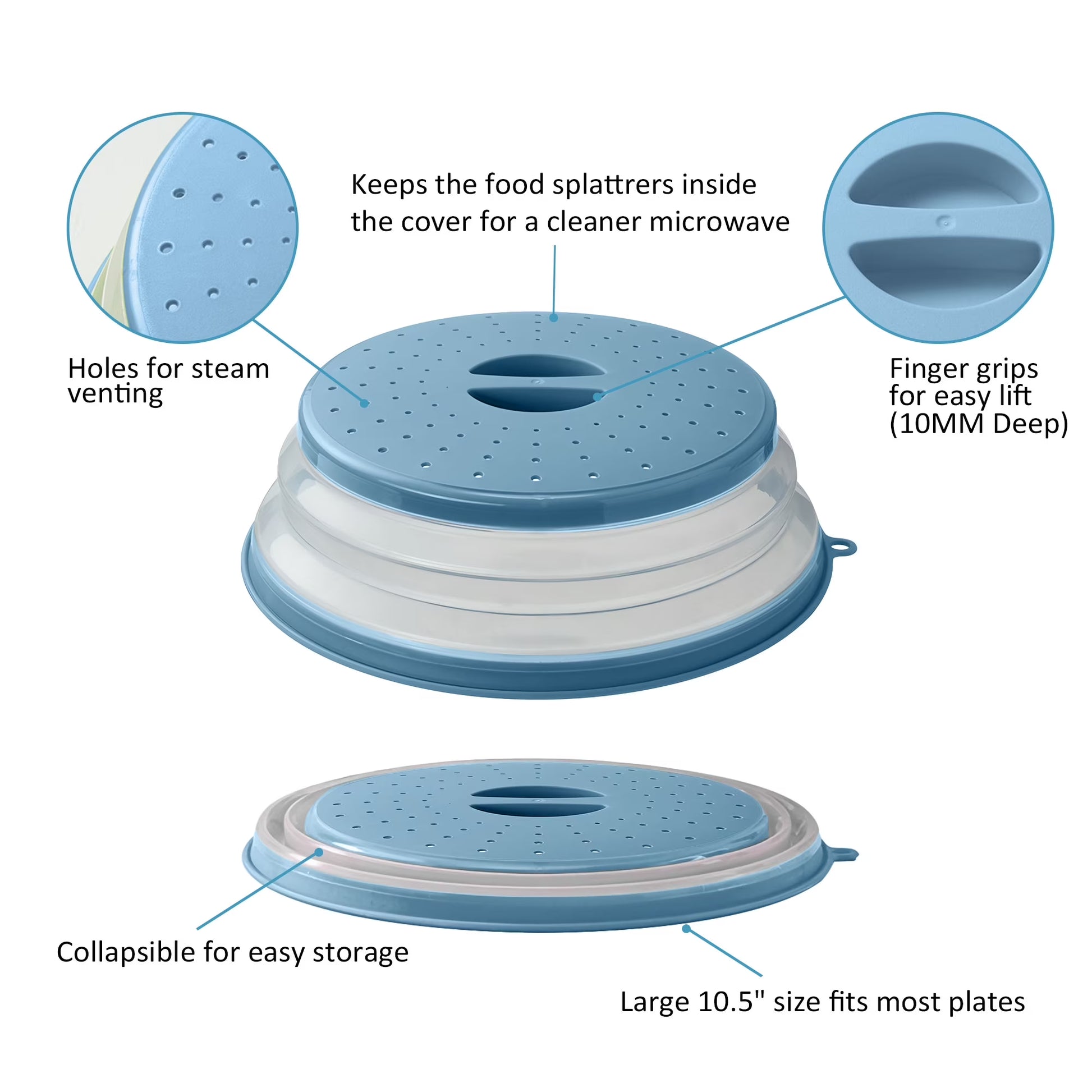2 Pcs Silicone Microwave Splatter Cover – Microwave Food Cover for Plates, Bpa-Free Splatter Guard, Non-Toxic Kitchen Gadget & Microwave Accessory for Heating Food, Blue