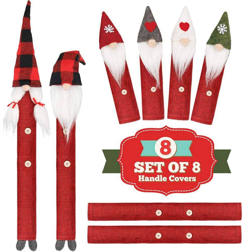 8-Pack Gnome Christmas Kitchen Appliance Handle Covers, Red Burlap Kitchen Decor, Refrigerator Handle Covers Protector