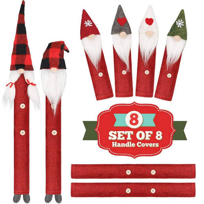8-Pack Gnome Christmas Kitchen Appliance Handle Covers, Red Burlap Kitchen Decor, Refrigerator Handle Covers Protector